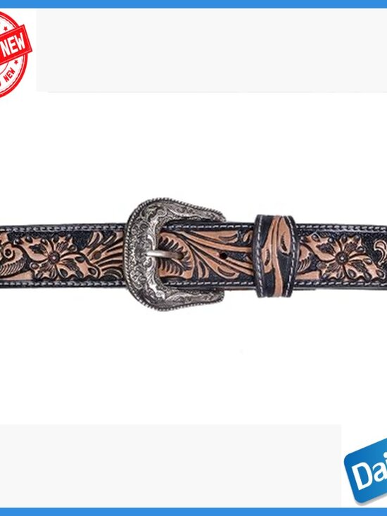 Genuine Leather Western Belt with Beaded Inlay 1.5\